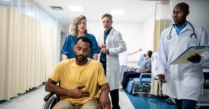 man at hospital for stomach pain